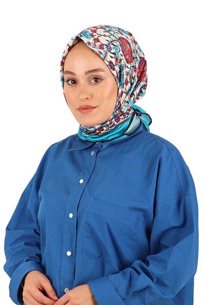 Bursa İpek Red Tile Tulip Pattern Silky Scarf