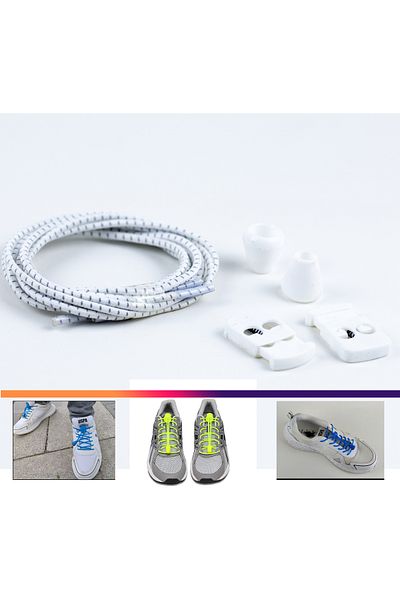 AiryFooT Smart Laces, Practical Elastic Shoelaces 100 Cm (White Striped)
