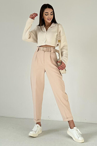 LAMİRA Kadın Duble Paça Kemerli Bagi Kumaş Pantolon