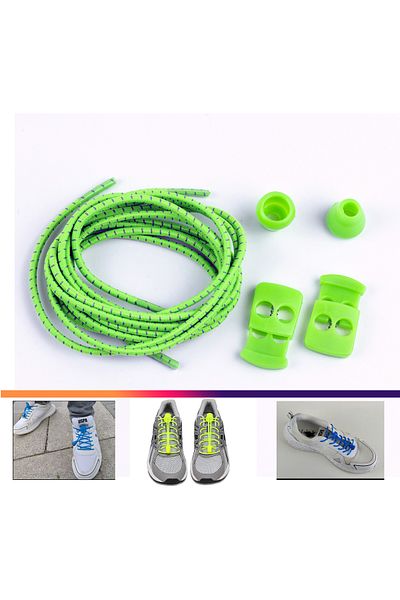 AiryFooT Smart Laces, Practical Elastic Shoelaces 100 Cm (Green Striped)