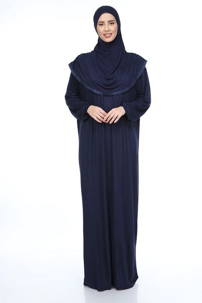 REİSA Solid Color Cotton Fabric Prayer Dress with Headscarf
