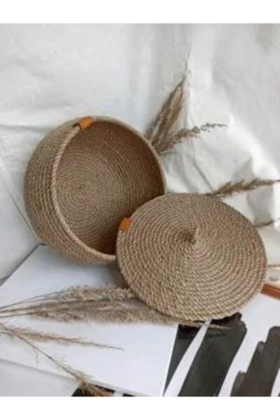 karelim home سلة منظمة زخرفية متعددة الأغراض بغطاء من الخوص 25x12