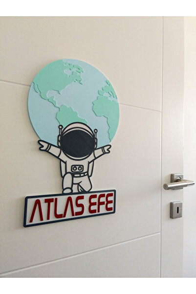 Atlas 3 Boyutlu Astronot Ve Uzay Dünya Çocuk Odası Dekor Kapı Ve Duvar Süsü P...