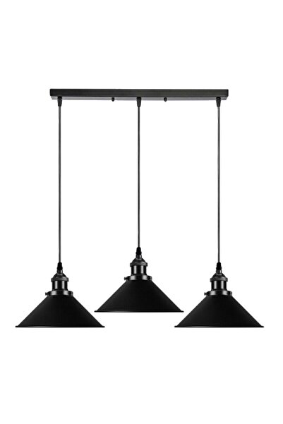 RİOLİGHT VİNTAGE,RETRO,RUSTİK, MASA ÜSTÜ SİYAH 3XE27 DUYLU METAL SARKIT AVİZE UZUNLUK:60CM