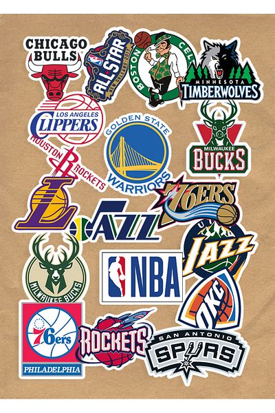 Namgo Σετ αυτοκόλλητων 18 ομάδων μπάσκετ NBA με φορητό υπολογιστή, tablet, κινητό τηλέφωνο, ατζέντα, σελοφόν φιάλης