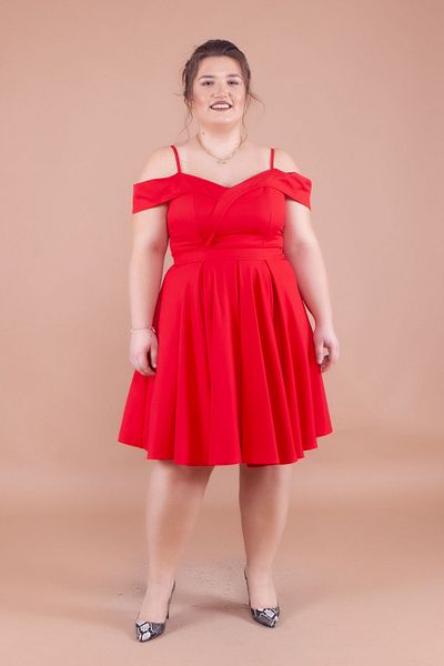 NO48 Κόκκινο Plus Size Μίνι λουράκι με λεπτομέρεια πλισέ φόρεμα