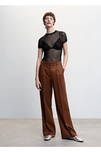 MANGO Woman Düz Kesim Keten Pantolon