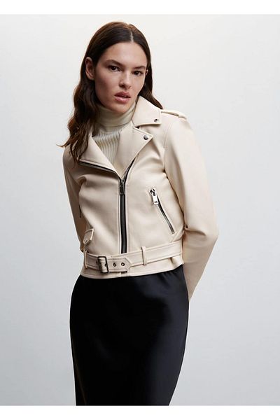 MANGO Woman Leather Look Biker Jacket