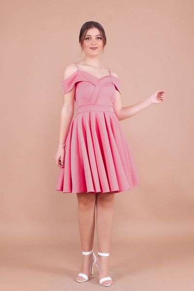 NO48 Πλισέ φόρεμα Dusty Rose Mini-Length με λουράκι εκτός ώμου