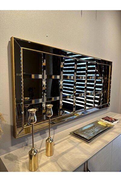 Kentin Aynası Parçalı Detay Masif Ağaç Çerçeve Dikdörtgen Dekoratif Duvar Ayn...