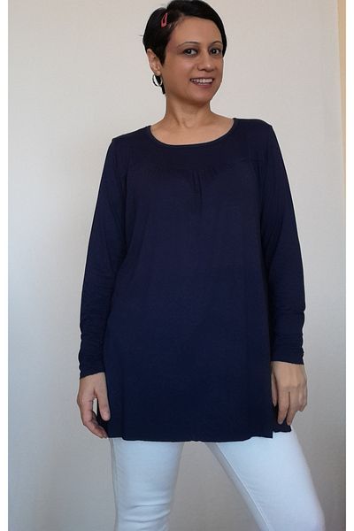 Mertcan Butik Navy blue front and back cutout drawstring combed cotton Viscose T-shirt