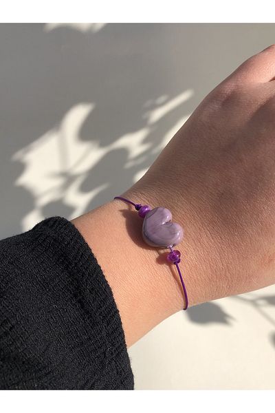 Tam Seramik Handmade Murano Glass Bracelet Purple Heart