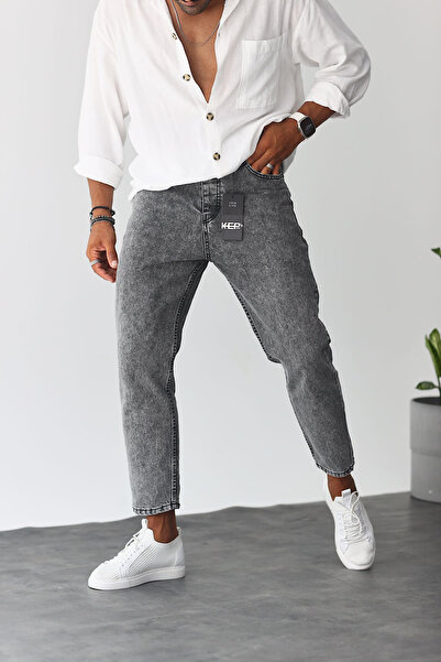 NO61 MAN Boyfriend Gri Renk Asit Yıkamlı Eskitme Kot Pantolon