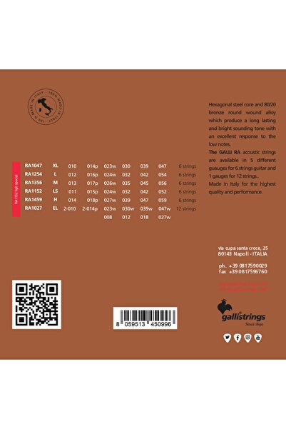 gallistrings Galli Ra1152 Light Special، سلسلة جيتار صوتية، سلسلة جيتار