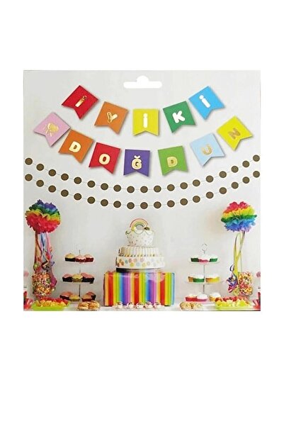 SURPRISE PARTY STORE Renkli Karton Üstüne Gold Altın Sarı Yaldızlı İyiki Doğd...