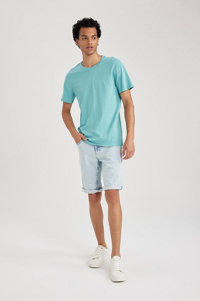DeFacto Slim Fit Slim Fit Crew Neck Basic μονόχρωμο κοντομάνικο βαμβακερό μπλουζάκι B0653axns