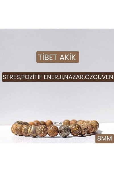 Doğal Tasarım Natural Stone Bracelet-Tibetan Agate(8mm)