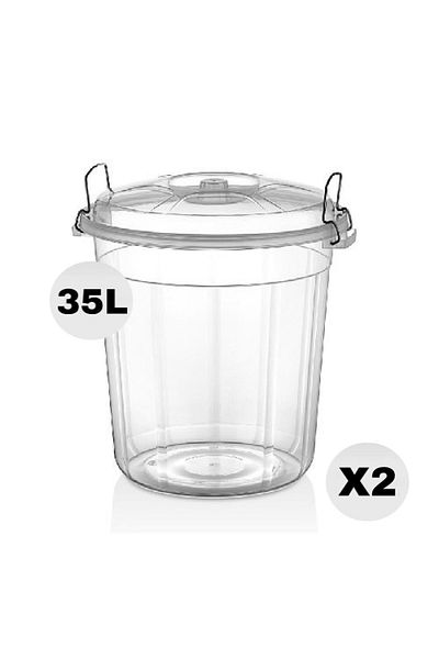 TAKYAKA Transparent Lockable Food / flour / Pulses Storage Bucket 35 Lt 2 Pieces Large Size