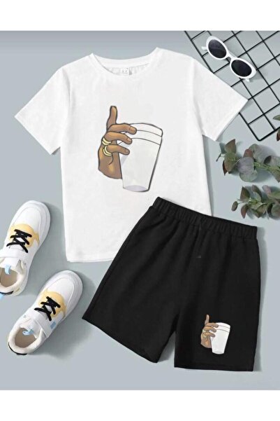 FORTITTUDO Σετ σορτς για κορίτσι/αγόρι με στάμπα με φλιτζάνι καφέ