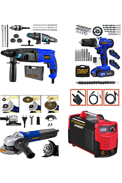 stanrayf Alman 4 Lü Set Invertör Kaynak Kırıcı Delici Hilti Şarjlı Matkap Spi...