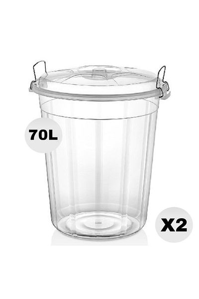 TAKYAKA Transparent Lockable Food / flour / Pulses Storage Bucket 70 Lt 2 Pieces Mega Size