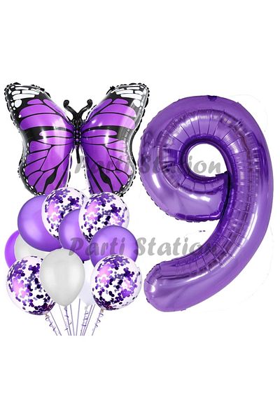 Parti Station Purple Butterfly Concept 9 Years Old Balloon Set Butterfly Butterfly Purple Number Balloon Party Birthday Balloon Set