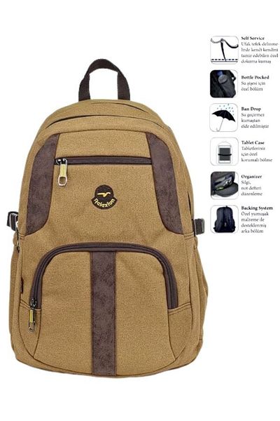 Relaxion Unisex Waterproof Canvas Fabric Multi-Compartment Daily Travel School Backpack 1655