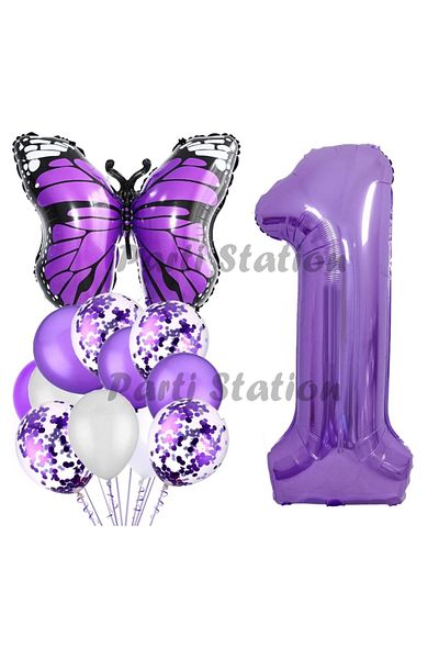 Parti Station Purple Butterfly Concept 1 Year Old Balloon Set Butterfly Butterfly Purple Number Balloon Party Birthday Balloon Set