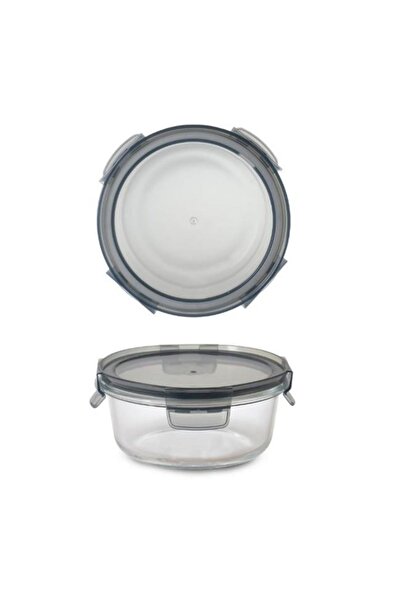 Kitchen Design Lab Yuvarlak Cam Saklama Kabı 630 Ml, 4 Tarafından Kilitli Pla...