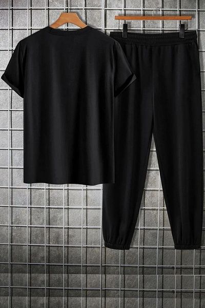 PALPİTO Μαύρο Σετ φόρμας Jogger και Oversize T-Shirt με κάθετη στάμπα - Ανδρικά