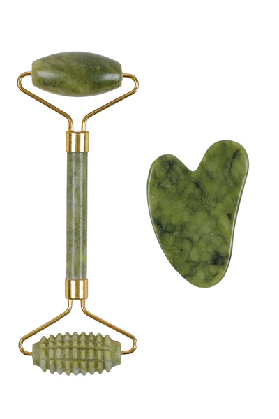 İLTERUS Doğaltaş Yeşim Tırtıklı Face Roller Ve Yeşim Kalp Gua Sha Set