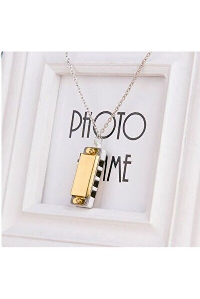 Herşey Nota قلادة هارمونيكا حقيقية قابلة للاستخدام باللون الذهبي