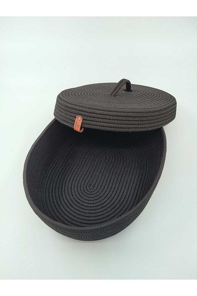 REYGON TEKSTİL wicker OVAL BASKET WITH JUTE LID, HAND WOVEN BASKET BATHROOM AND KITCHEN ORGANIZER 30X25X10
