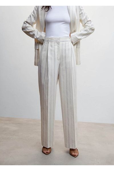 MANGO Woman Striped Fabric Trousers