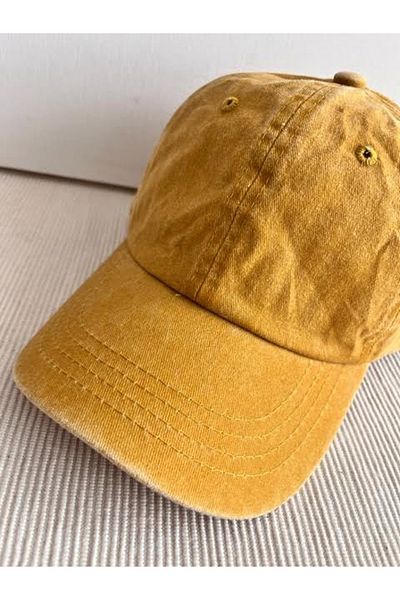HatClub Exclusive Solid Color Washed Antique Look Adjustable Back Unisex Yellow Hat