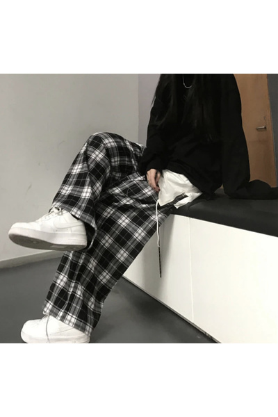 DEEFWEAR Unisex Detailled Plaid Pants with Elastic Waist