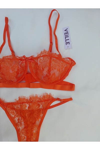 mefbutik VEİLLE Set de lenjerie intimă cu sârmă portocalie fără suport din dantelă și tip șnur