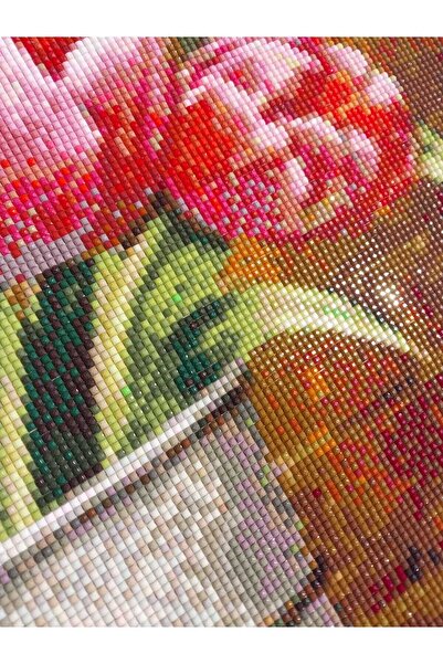 nilonun atölyesi Bakır Saksıda Çiçekler Kristal Boncuk Tablo 51 X 51 Cm. (İŞLENMİŞ HAZIR HALDE)