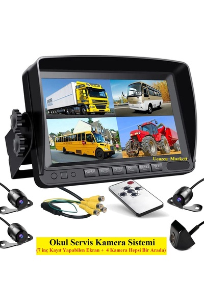 Genel Markalar Okul Servis Kamera Sistemi (7 Inç Kayıt Yapabilen Ekran + 4 Ka...