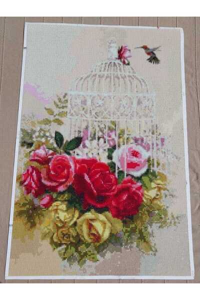 nilonun atölyesi Kuş Kafesi Kristal Boncuk Tablo 36 X 56 Cm. (İŞLENMİŞ HAZIR HALDE)