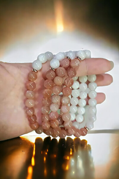 Sun Moon ( Feminine Energy , Happy Life ) Gorgeous Duo Natural Stone Bracelet ( Sunstone, Moonstone)