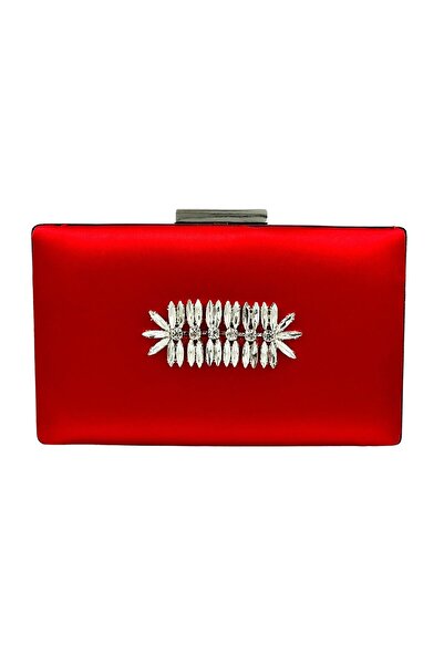 Biçanta Red Color Satin Silver Case Silver Stone Evening Bag Evening Bag Wedding Engagement Portfolio