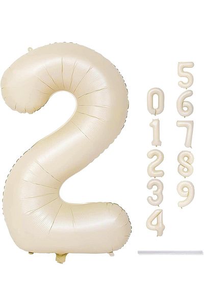 Patladı Gitti 2 Number Cream Foil Balloon 34 inch 76-82 cm