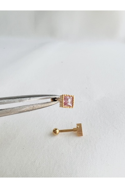 BY DİLEK ÇETİN ACCESSORY Cerrahi çelik pembe gold renk tek taş kıkırdak helix tragus piercing(1adet)