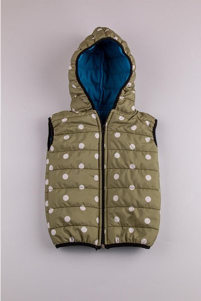The Red Kids Hooded Polka Dot Children's Puffer Vest Green