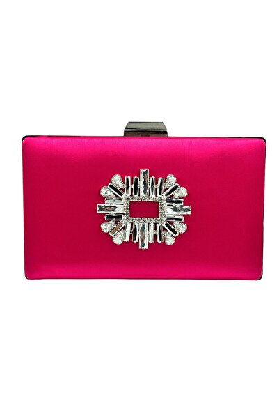 Biçanta Geantă de seară din satin fuchsia cu detalii argintii și pietre argin...