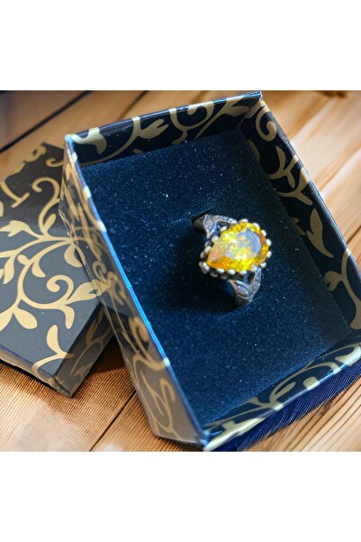 kapris concept sitrin ham bakır doğal taş antialerjik vintage yüzük