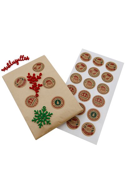 reprodesign Christmas Themed Kraft Gift Package Label 4 cm Merry Christmas Mixed Printed Label 24 Pieces