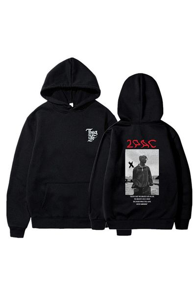 Touz 2Pac Shakur Черен унисекс голям суичър с качулка