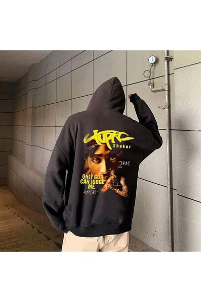 Touz Moda dompuleri fashion Tupac Shakur Φούτερ με στάμπα μαύρου Unisex Oversize με κουκούλα